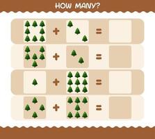 How many cartoon pine tree. Counting game. Educational game for pre shool years kids and toddlers vector