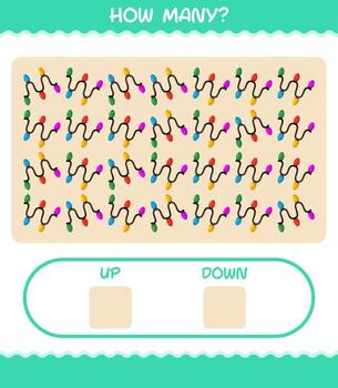 How many cartoon string light. Counting game. Educational game for pre shool years kids and toddlers vector