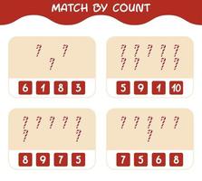 Match by count of cartoon candy cane. Match and count game. Educational game for pre shool years kids and toddlers vector