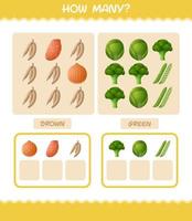 How many cartoon vegetables. Counting game. Educational game for pre shool years kids and toddlers vector