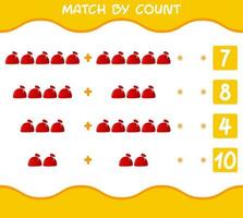 Match by count of cartoon santa bag. Match and count game. Educational game for pre shool years kids and toddlers vector