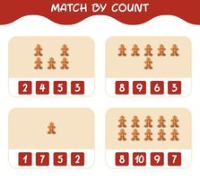 Match by count of cartoon gingerbread cookie . Match and count game. Educational game for pre shool years kids and toddlers vector
