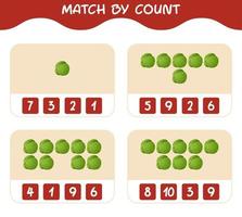 Match by count of cartoon green cabbage. Match and count game. Educational game for pre shool years kids and toddlers vector
