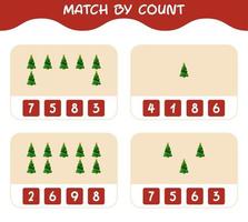Match by count of cartoon christmas tree. Match and count game. Educational game for pre shool years kids and toddlers vector