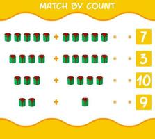Match by count of cartoon gift box. Match and count game. Educational game for pre shool years kids and toddlers vector