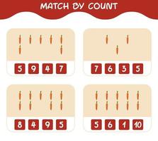 Match by count of cartoon carrot. Match and count game. Educational game for pre shool years kids and toddlers vector