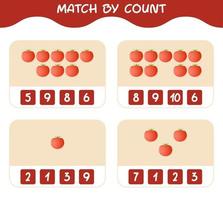 Match by count of cartoon tomato. Match and count game. Educational game for pre shool years kids and toddlers vector