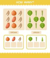 How many cartoon vegetables. Counting game. Educational game for pre shool years kids and toddlers vector