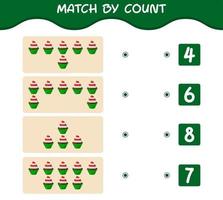 Match by count of cartoon cupcake. Match and count game. Educational game for pre shool years kids and toddlers vector