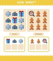 How many cartoon christmas. Counting game. Educational game for pre shool years kids and toddlers vector