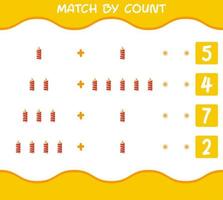 Match by count of cartoon christmas candle. Match and count game. Educational game for pre shool years kids and toddlers vector