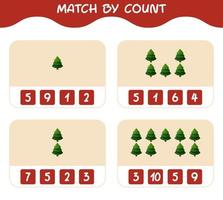 Match by count of cartoon pine tree. Match and count game. Educational game for pre shool years kids and toddlers vector