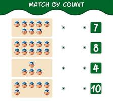 Match by count of cartoon boys. Match and count game. Educational game for pre shool years kids and toddlers vector