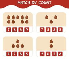 Match by count of cartoon pine cone. Match and count game. Educational game for pre shool years kids and toddlers vector