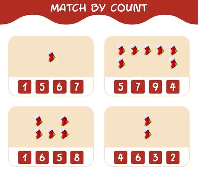 Match by count of cartoon sock. Match and count game. Educational game for pre shool years kids and toddlers vector