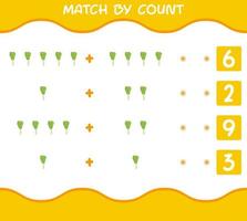 Match by count of cartoon leek. Match and count game. Educational game for pre shool years kids and toddlers vector