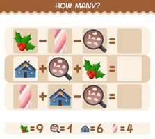 How many cartoon christmas. Counting game. Educational game for pre shool years kids and toddlers vector