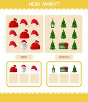 How many cartoon christmas. Counting game. Educational game for pre shool years kids and toddlers vector