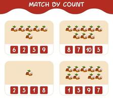 Match by count of cartoon christmas cake. Match and count game. Educational game for pre shool years kids and toddlers vector