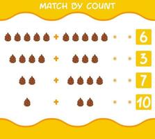 Match by count of cartoon pine cone. Match and count game. Educational game for pre shool years kids and toddlers vector