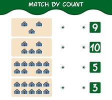 Match by count of cartoon house. Match and count game. Educational game for pre shool years kids and toddlers vector