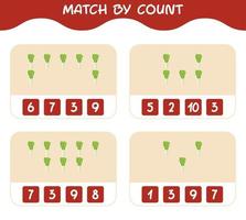 Match by count of cartoon leek. Match and count game. Educational game for pre shool years kids and toddlers vector