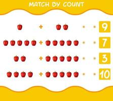 Match by count of cartoon bell pepper. Match and count game. Educational game for pre shool years kids and toddlers vector