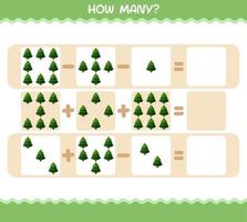 How many cartoon pine tree. Counting game. Educational game for pre shool years kids and toddlers vector