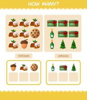 How many cartoon christmas. Counting game. Educational game for pre shool years kids and toddlers vector