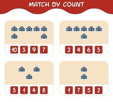 Match by count of cartoon house. Match and count game. Educational game for pre shool years kids and toddlers vector