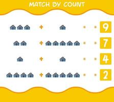 Match by count of cartoon house. Match and count game. Educational game for pre shool years kids and toddlers vector