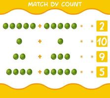 Match by count of cartoon brussels sprout. Match and count game. Educational game for pre shool years kids and toddlers vector