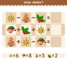 How many cartoon christmas. Counting game. Educational game for pre shool years kids and toddlers vector