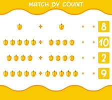 Match by count of cartoon bell pepper. Match and count game. Educational game for pre shool years kids and toddlers vector