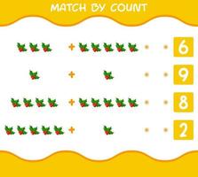 Match by count of cartoon holly berry. Match and count game. Educational game for pre shool years kids and toddlers vector