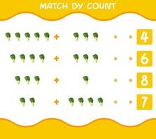 Match by count of cartoon bok choy. Match and count game. Educational game for pre shool years kids and toddlers vector