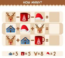 How many cartoon christmas. Counting game. Educational game for pre shool years kids and toddlers vector