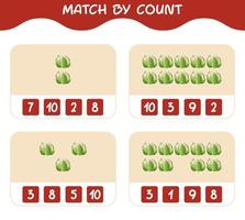 Match by count of cartoon cauliflower. Match and count game. Educational game for pre shool years kids and toddlers vector