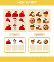 How many cartoon christmas. Counting game. Educational game for pre shool years kids and toddlers vector