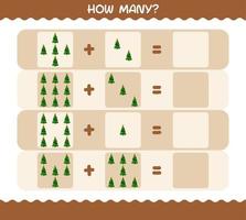 How many cartoon christmas tree. Counting game. Educational game for pre shool years kids and toddlers vector