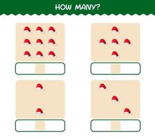 How many cartoon santa hat. Counting game. Educational game for pre shool years kids and toddlers vector