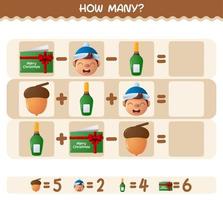 How many cartoon christmas. Counting game. Educational game for pre shool years kids and toddlers vector