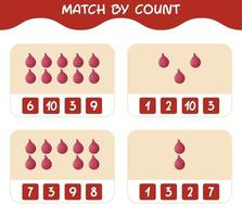 Match by count of cartoon red onion. Match and count game. Educational game for pre shool years kids and toddlers vector