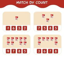 Match by count of cartoon calendar. Match and count game. Educational game for pre shool years kids and toddlers vector