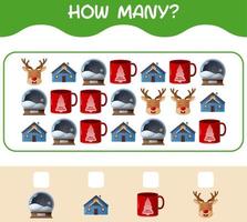 How many cartoon christmas. Counting game. Educational game for pre shool years kids and toddlers vector