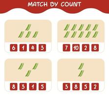 Match by count of cartoon green pea. Match and count game. Educational game for pre shool years kids and toddlers vector