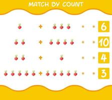 Match by count of cartoon radish. Match and count game. Educational game for pre shool years kids and toddlers vector