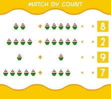 Match by count of cartoon cupcake. Match and count game. Educational game for pre shool years kids and toddlers vector