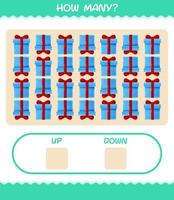 How many cartoon gift box. Counting game. Educational game for pre shool years kids and toddlers vector