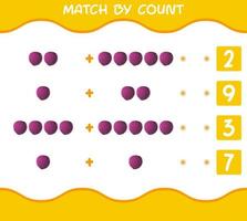 Match by count of cartoon red cabbage. Match and count game. Educational game for pre shool years kids and toddlers vector